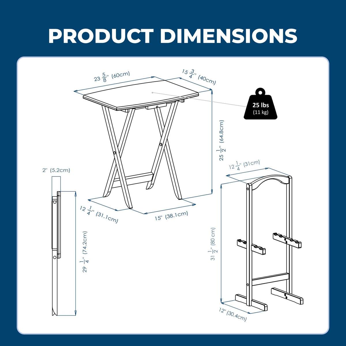 Winsome Dylan Set of 4 Oversized Foldable Snack Tables with Storage Rack