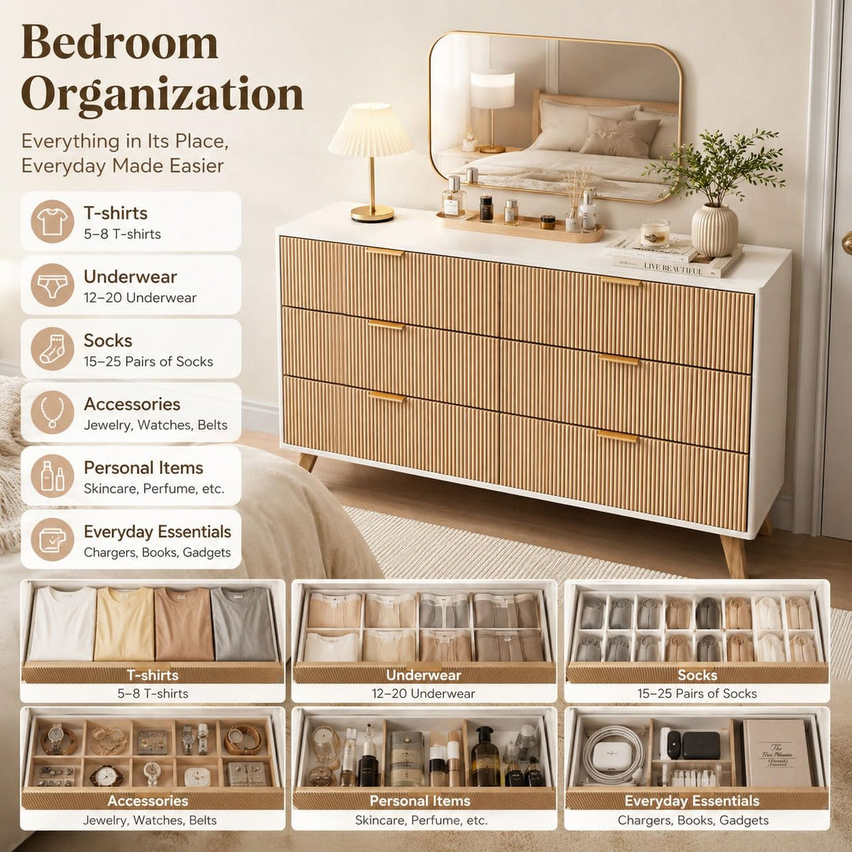 Fluted 6-Drawer Dresser