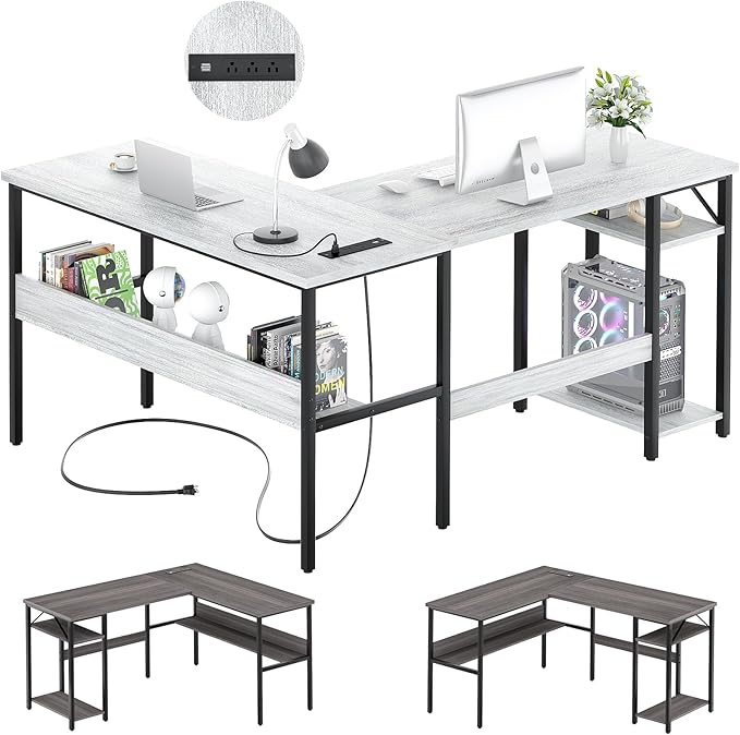 L-Shaped Desk with Power Outlets & USB Ports