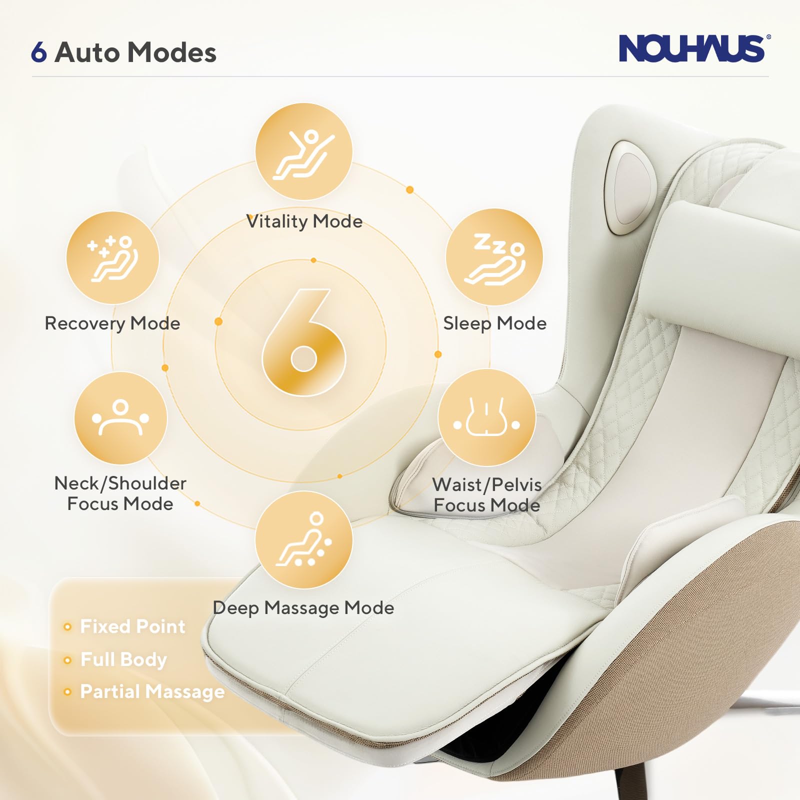 Nouhaus Aurora Massage Chair Full Body, Zero Gravity Genuine Leather Massage Chairs w/Airbags, Heating, Auto Modes, Bluetooth Speaker, Modern 4D Massage Chair Recliner for Living Room (Elder White)