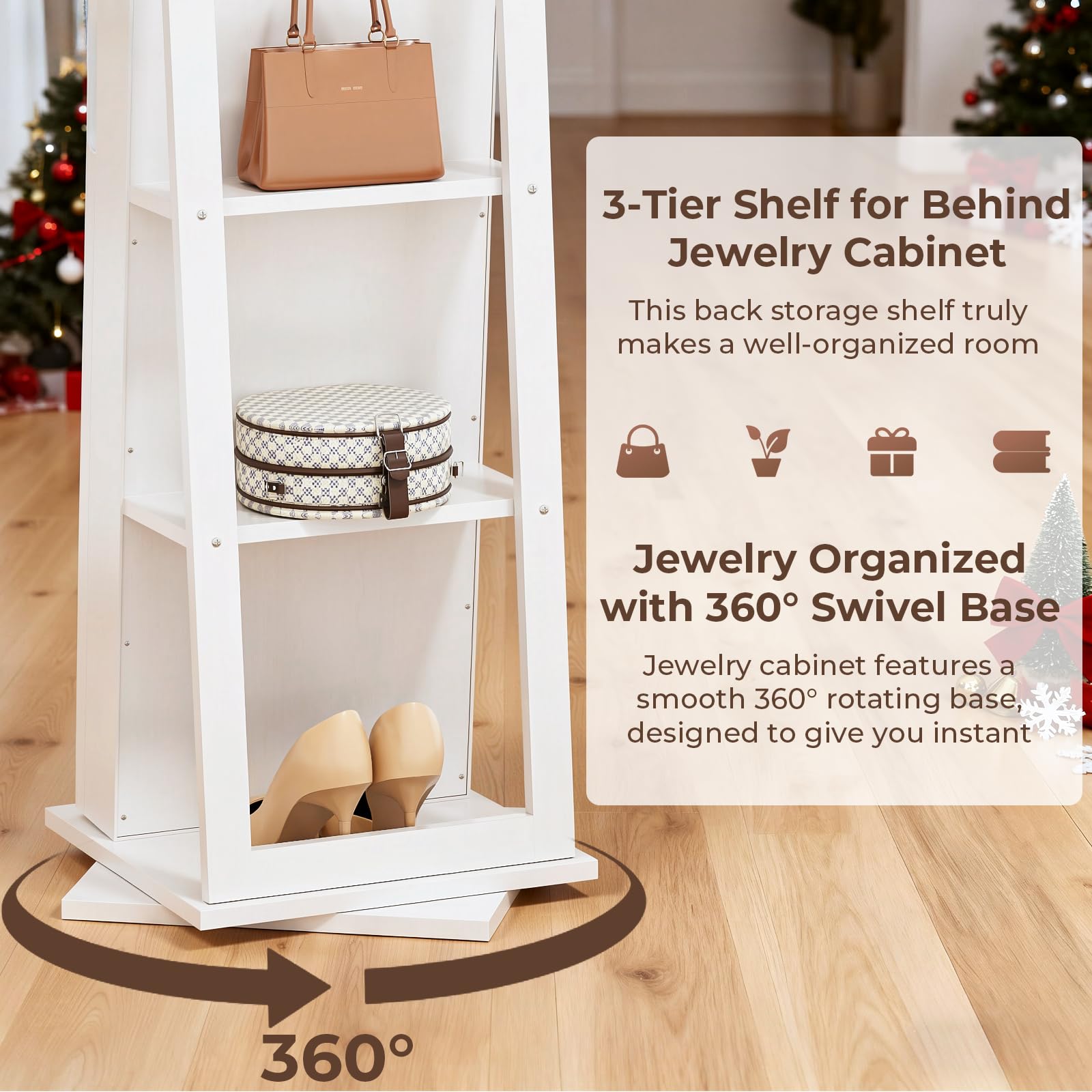 Lockable Jewelry Armoire with Full-Length Mirror