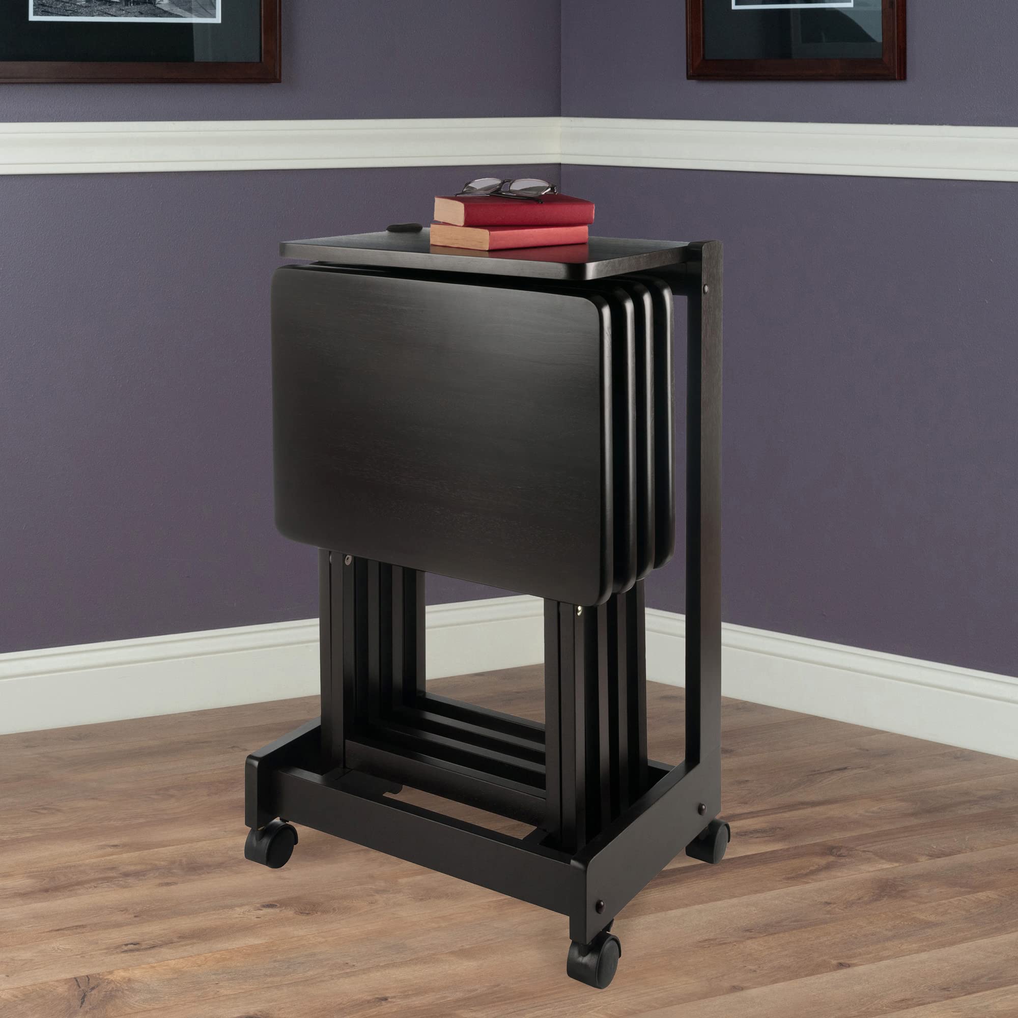 Foldable Snack Table Set with Flip-Top Mobile Stand, Set of 4