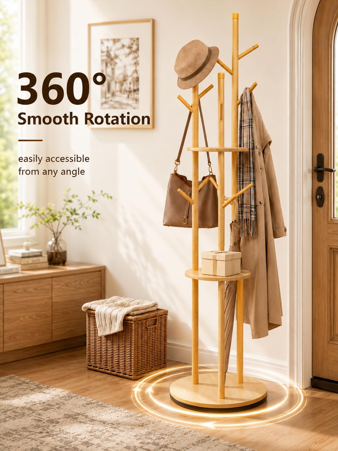 Rotating Coat Rack with Shelves