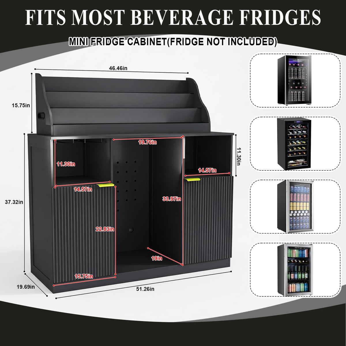 51'' Wine Bar Cabinet with LED Lighted Liquor Bottle Display Shelf,Mini Fridge Cabinet with Storage and Power Outlet,Liquor Coffee Bar Cabinet with Fridge Space,Modern Buffet Cabinet with Wine Rack