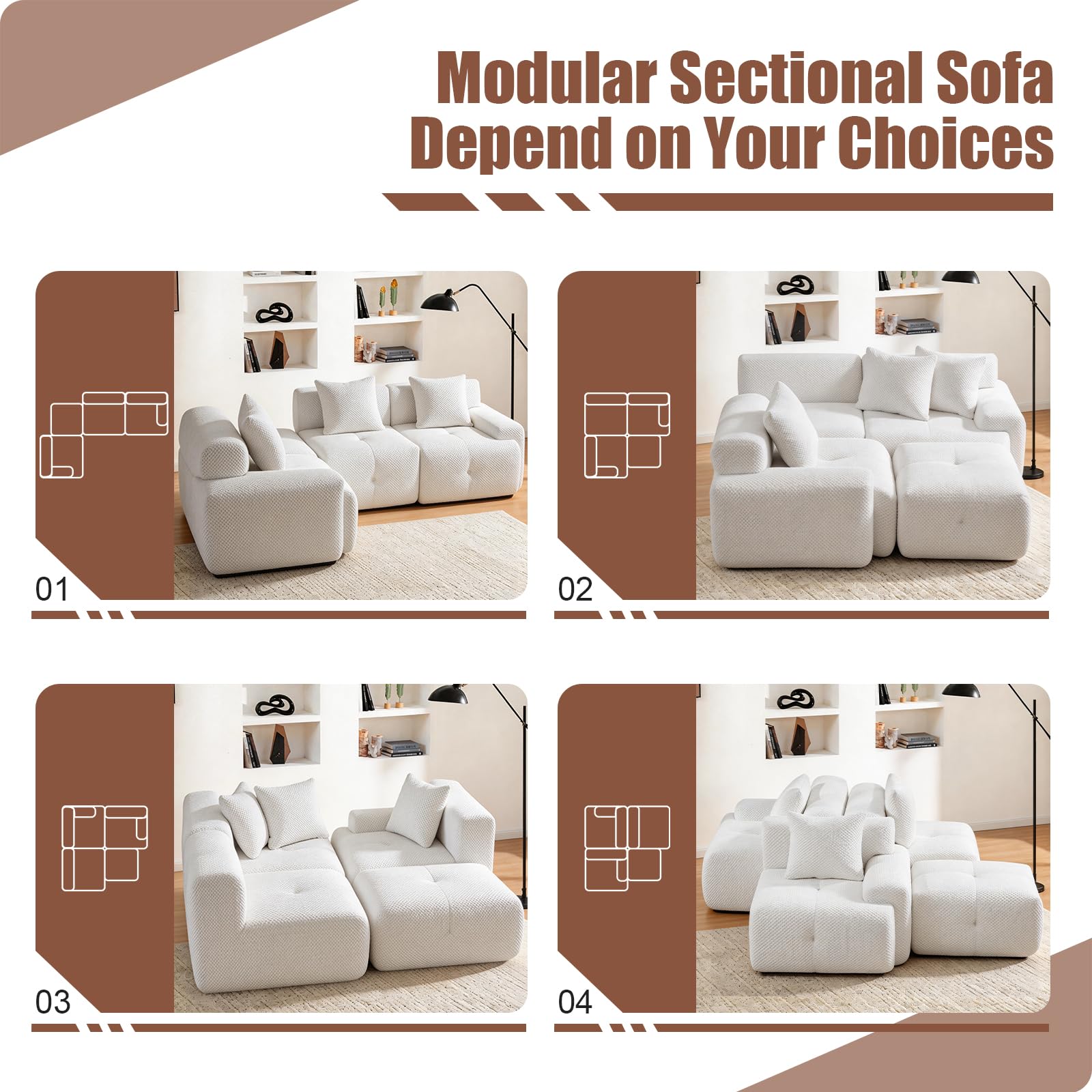 L-Shaped Modular Sectional Sofa with Ottoman