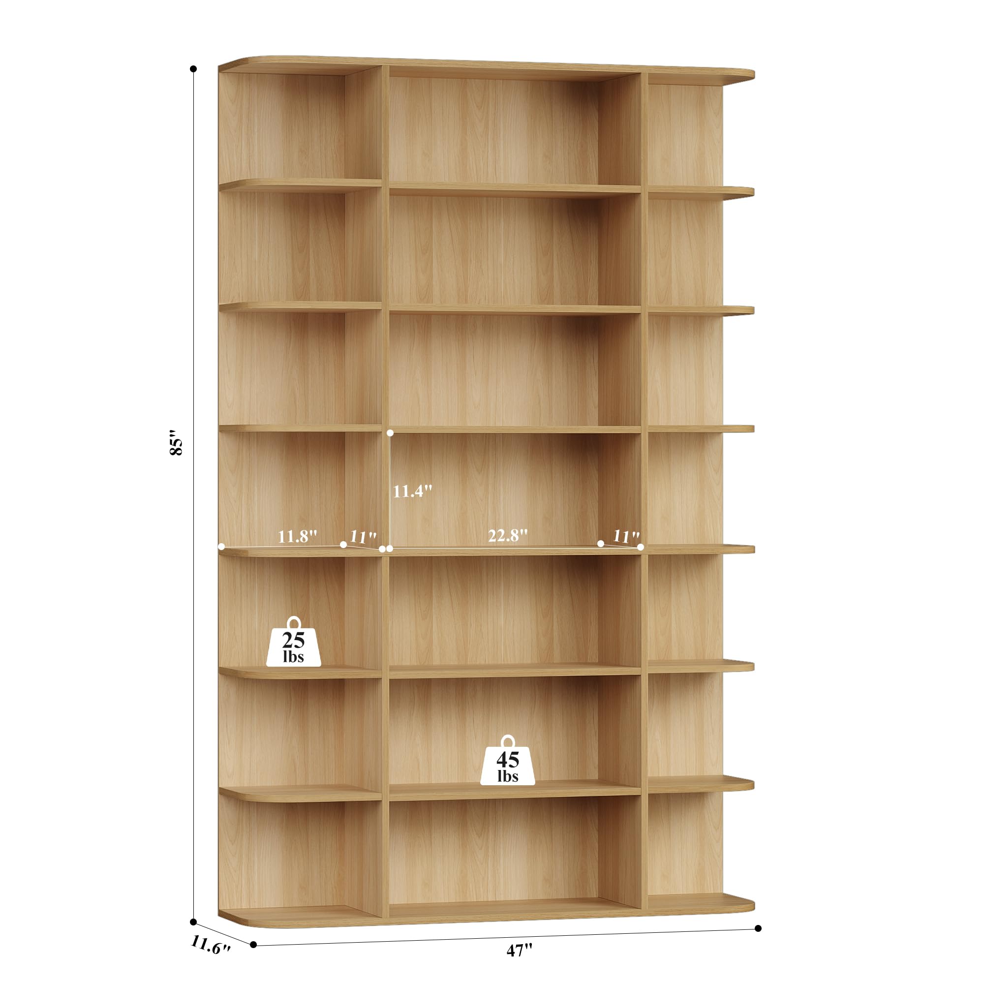 7-Tier Tall Bookshelf with 21 Open Display Shelves