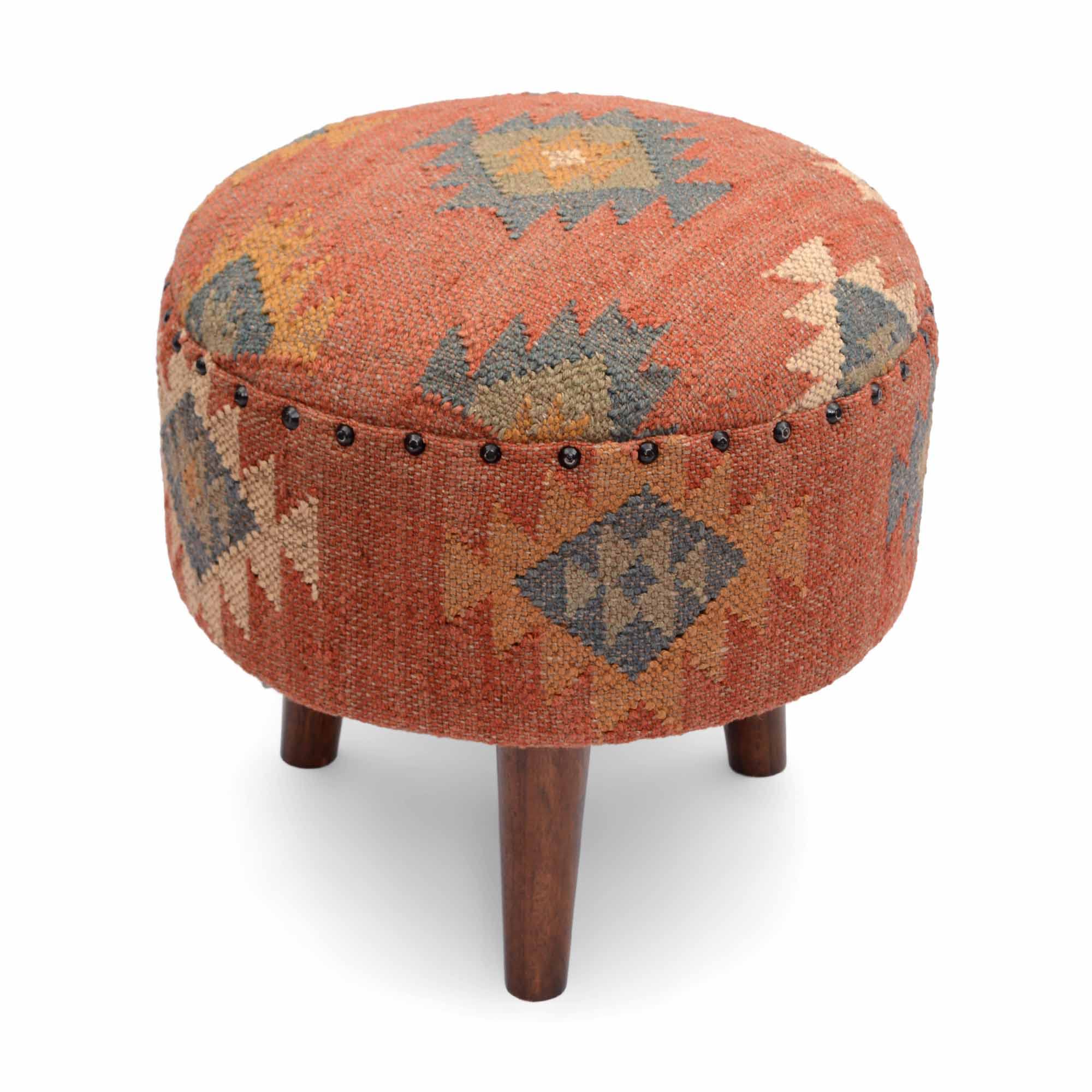Round Kilim Jute Stool Ottoman