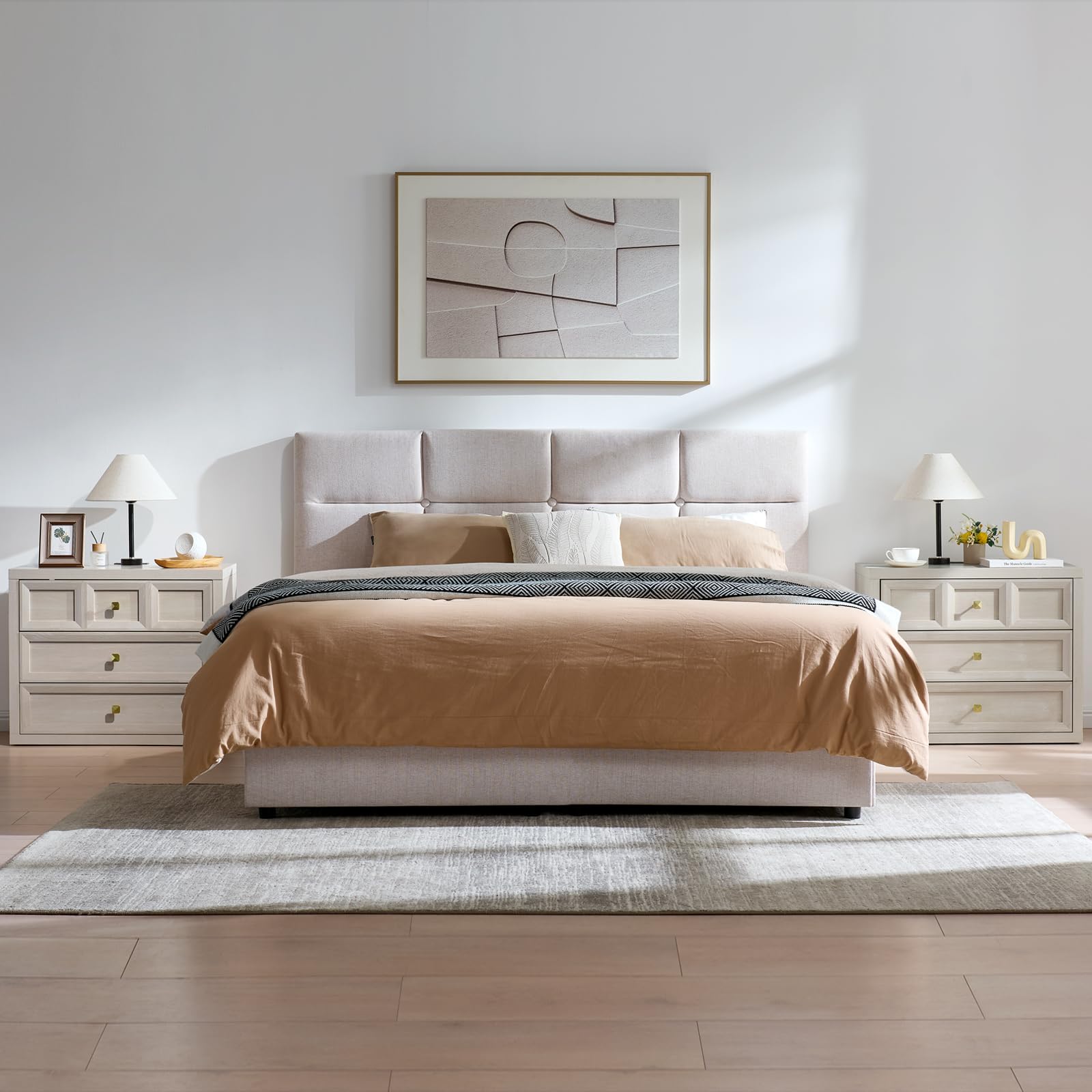 Modern 3-Drawer Nightstand Set of 2 with Charging Station