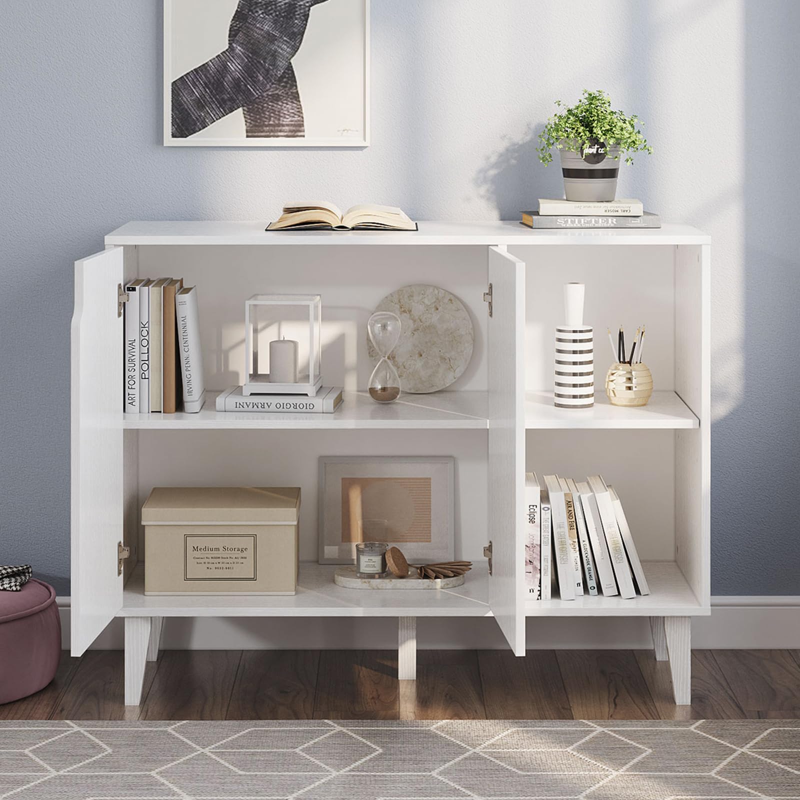 Buffet Cabinet with 2 Doors & 2 Shelves – White