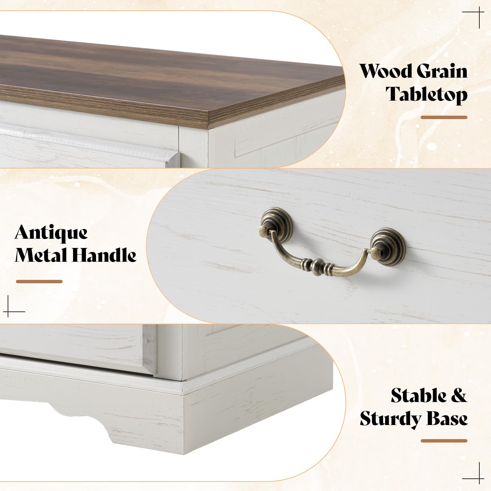 AMERLIFE Farmhouse 3 Pieces Bedroom Sets, Include 54" Wide 7 Drawers Dresser, Nightstand Set of 2 with Charging Station, Rustic Retro Bedroom Furniture Set, White