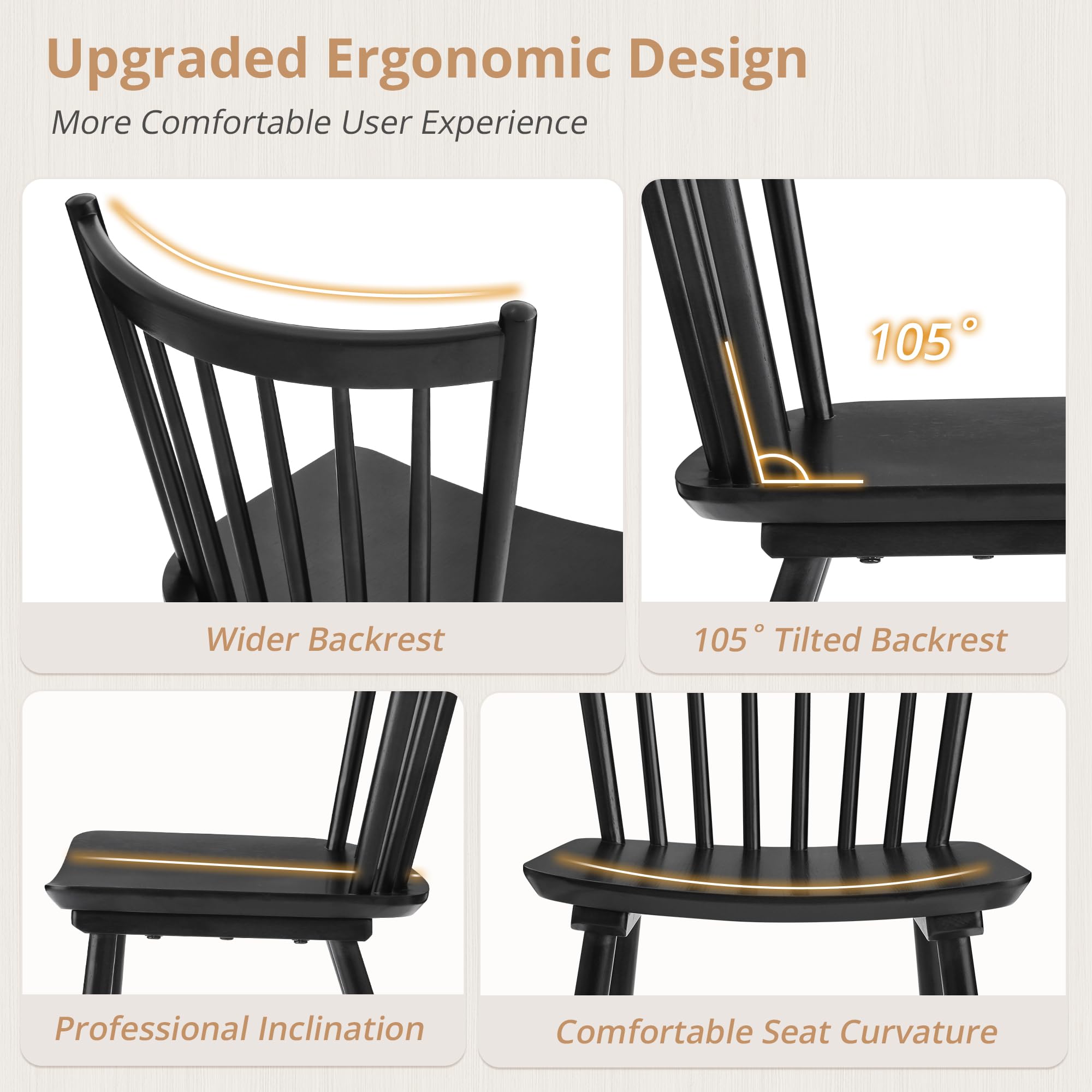 Farmhouse Spindle Back Dining Chairs, Set of 4