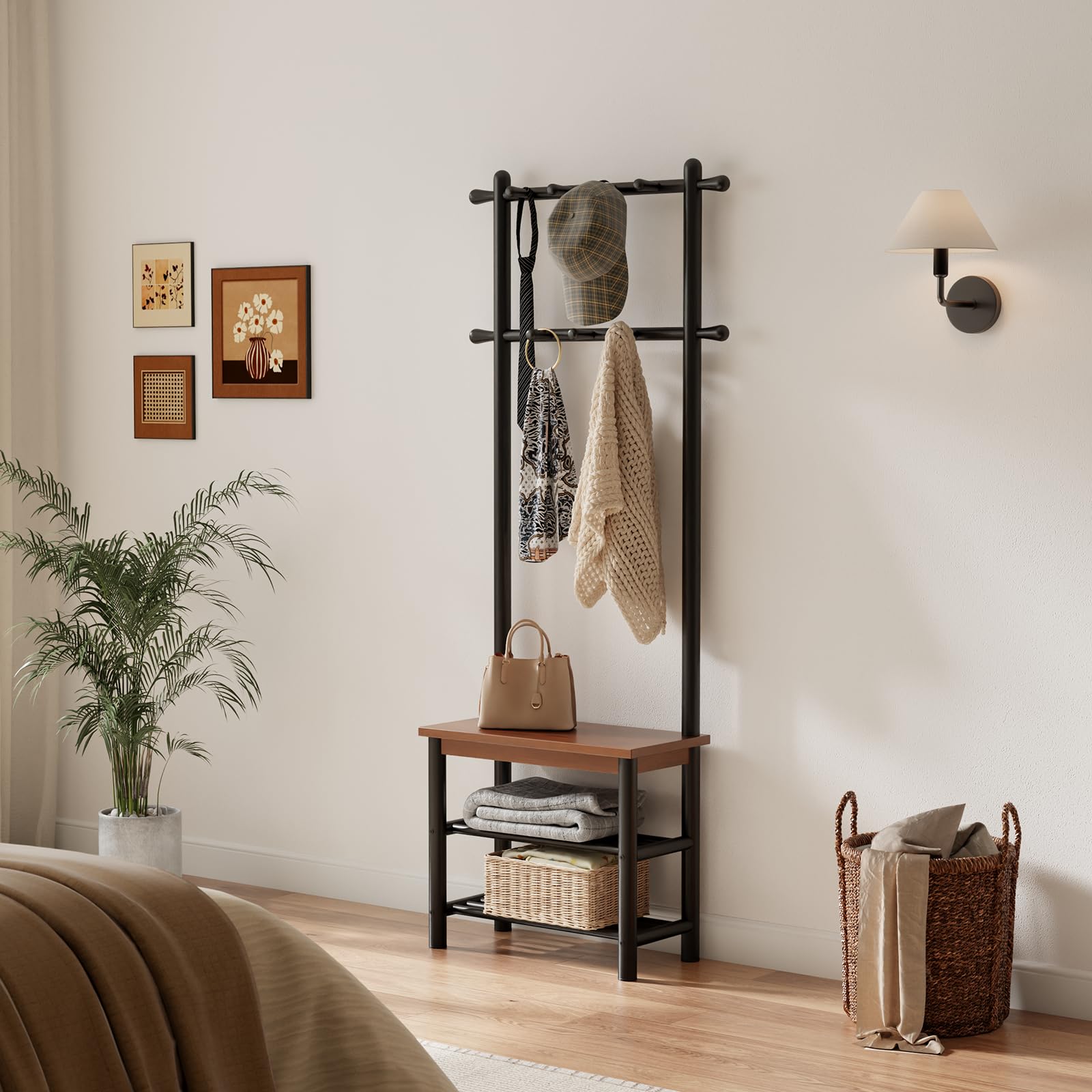 3-in-1 Entryway Coat Rack with Bench & Shoe Storage