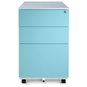 Aurora Mobile File Cabinet 3-Drawer Metal with Lock Key Sliding Drawer, White/Aqua Blue, Fully Assembled, Ready to Use