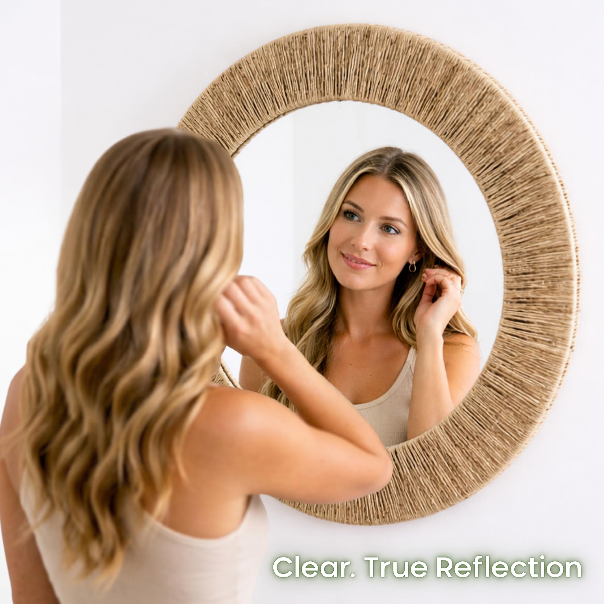 24-Inch Round Jute Wall Mirror with Metal Frame