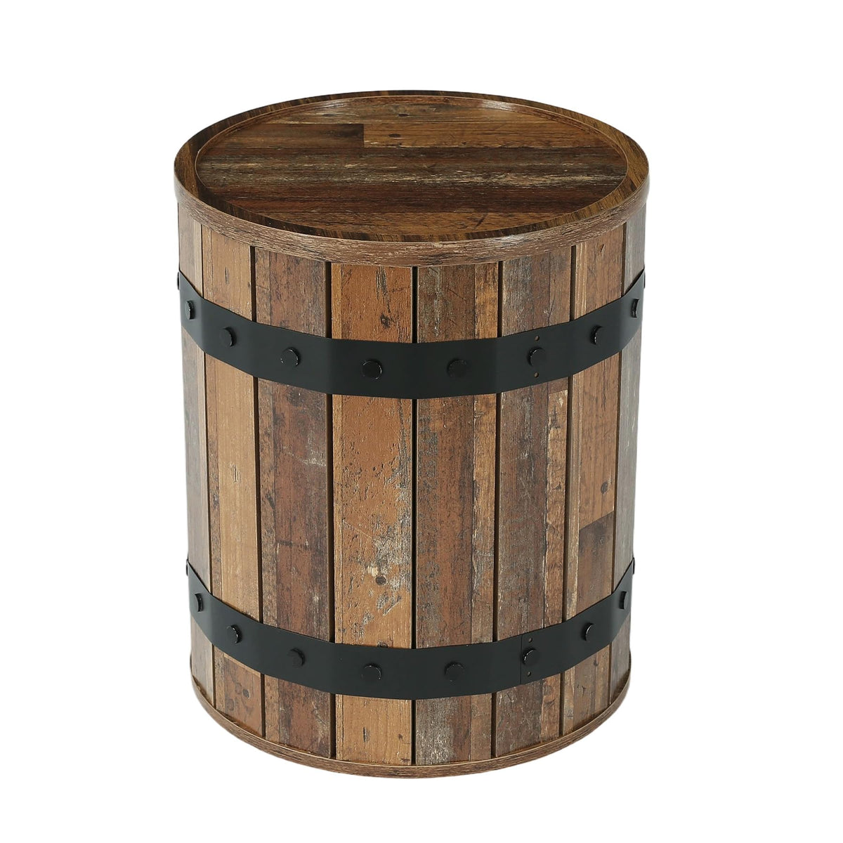 Rustic Barrel Storage Side Table