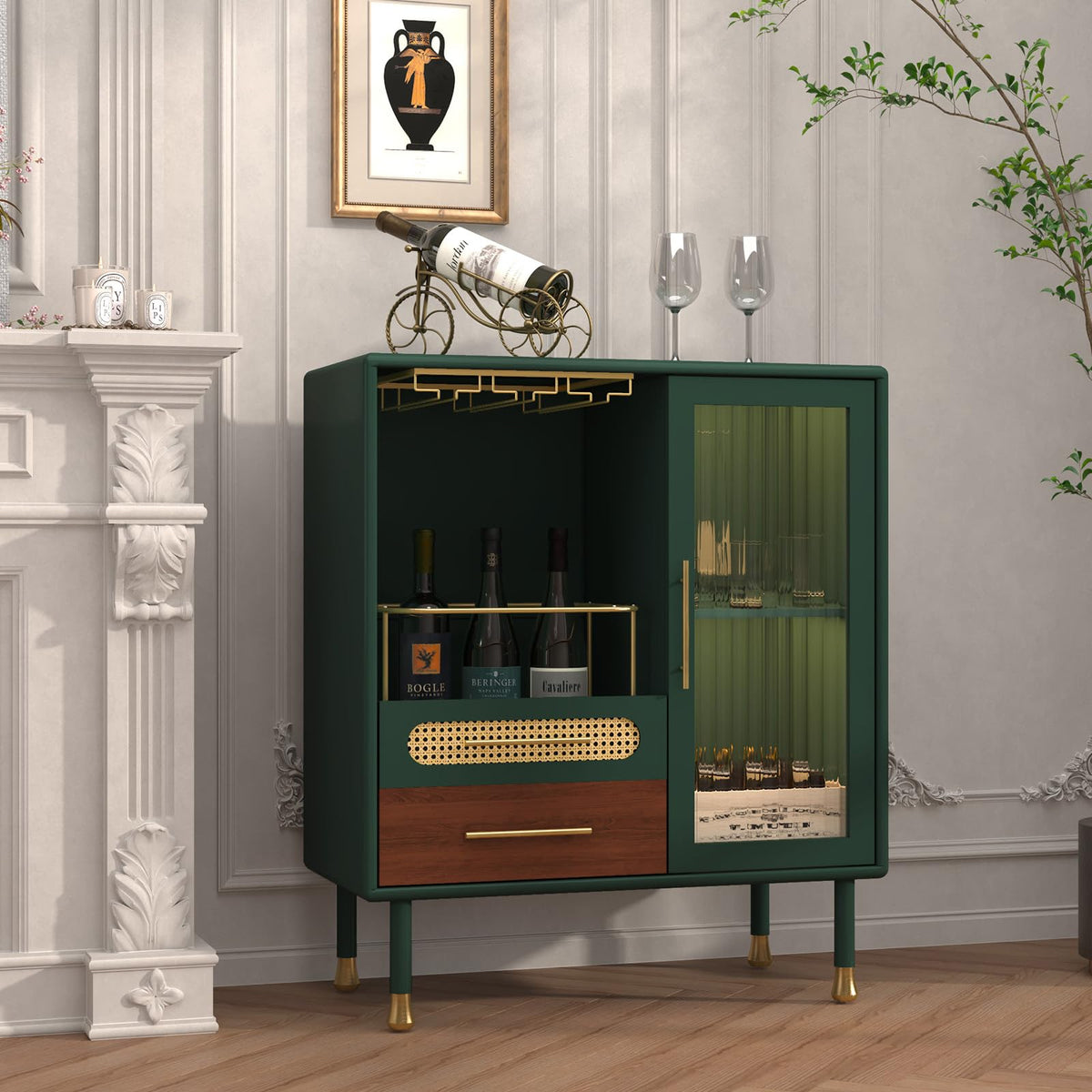 Green Wine Bar Cabinet
