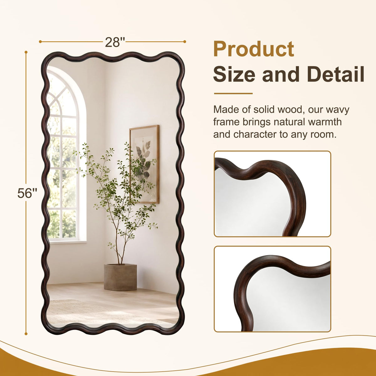 Wavy Solid Wood Full-Length Mirror