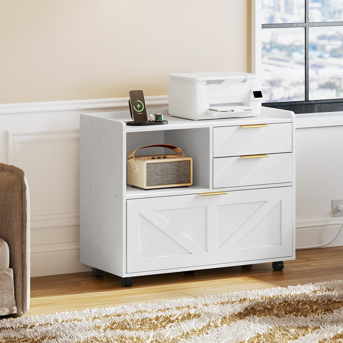 Rolling File Cabinet with Charging Station