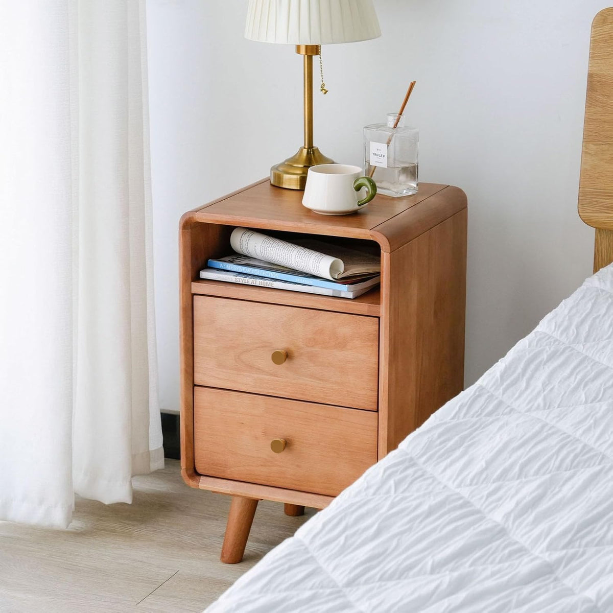 Solid Wood 2-Drawer Nightstand