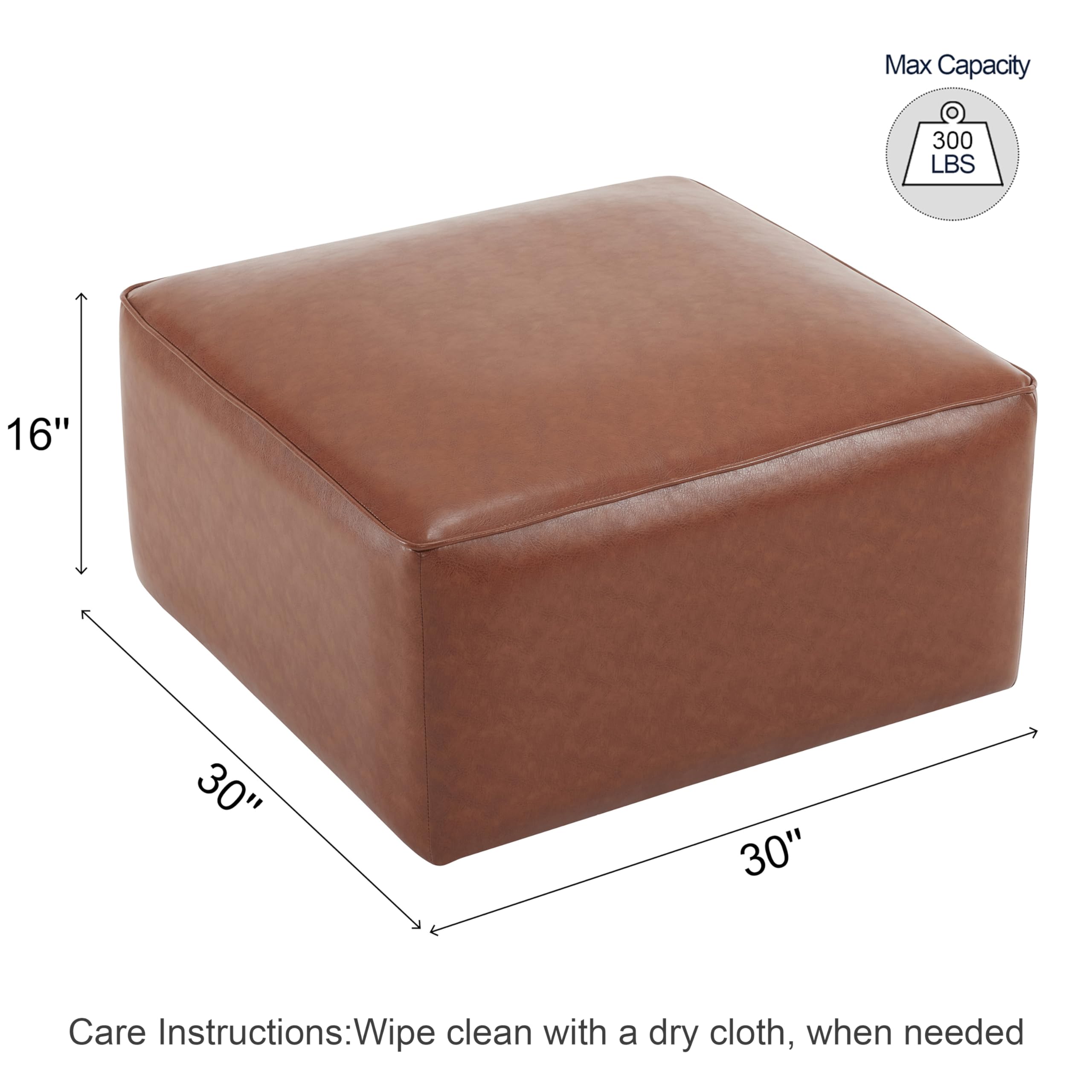 Christopher Knight Home Faux Leather Ottoman Footstool, Square Pouf Poufee Footrest Ottoman Large Seat, Modern Side Table for Living Room Bedroom Home Decor Gifts, Light Brown 30"