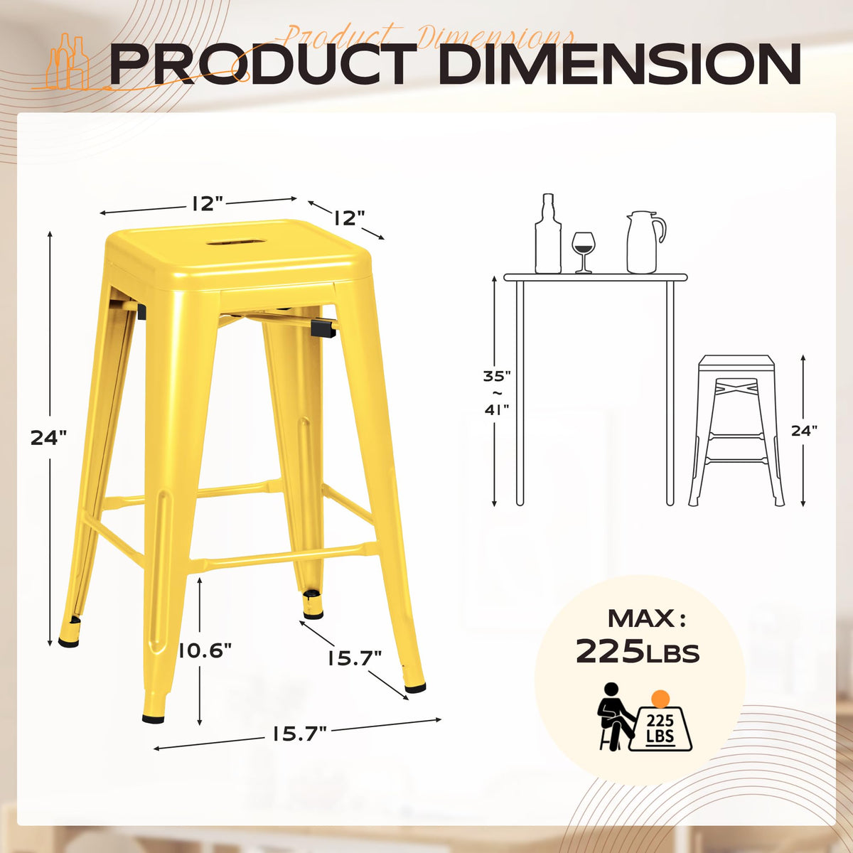 Stackable Metal Counter Stools, Set of 4