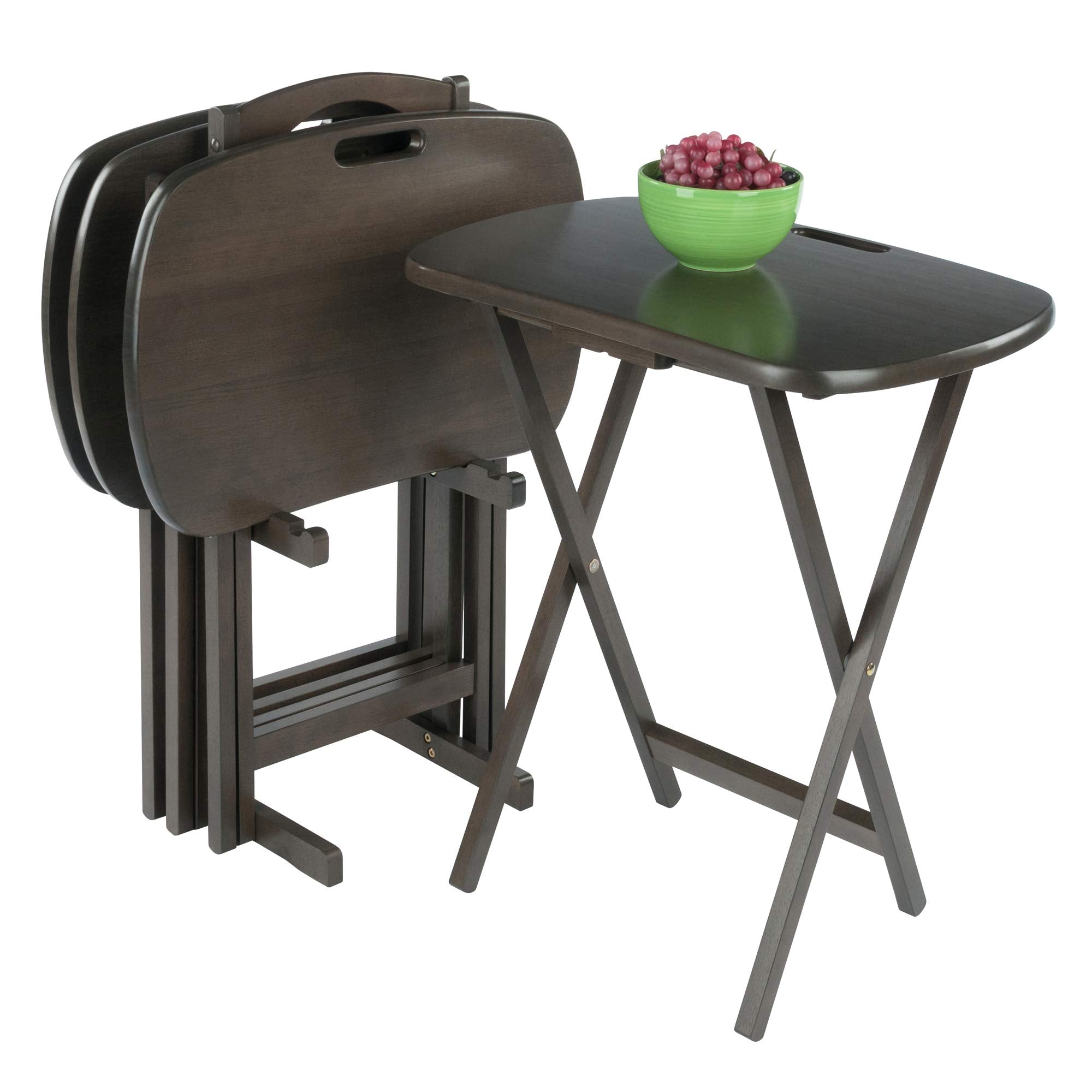 5-Piece Folding Snack Table Set with Storage Stand