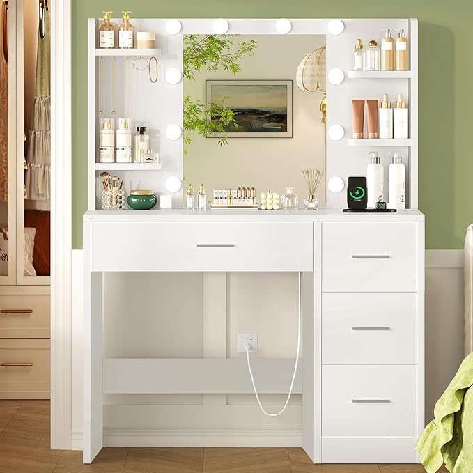 Makeup Vanity Desk with LED Mirror & Charging Station