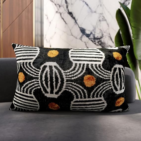 Black Ikat Down Feather Throw Pillow