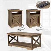 Farmhouse 3-Piece Coffee Table Set with Charging Station