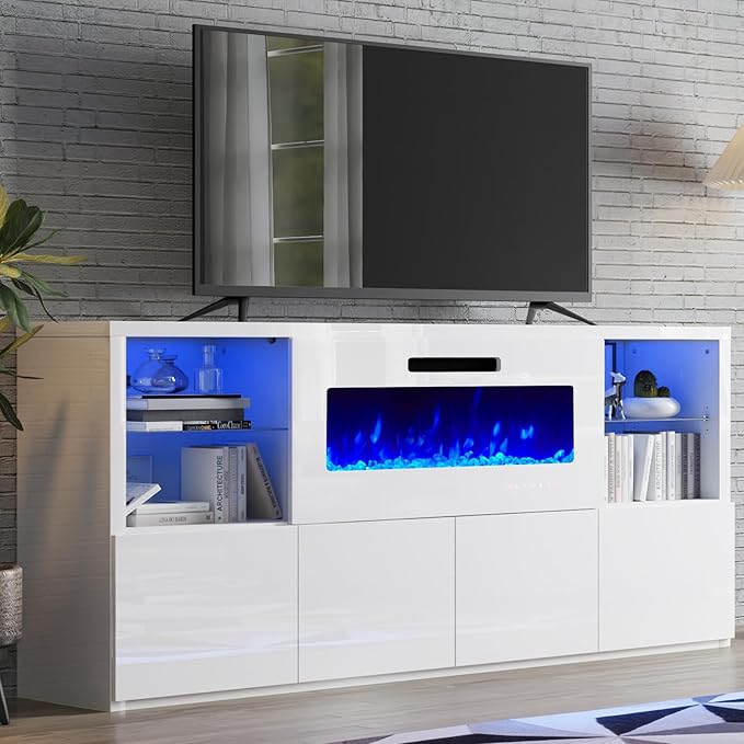 68" Fireplace TV Stand with LED Lights