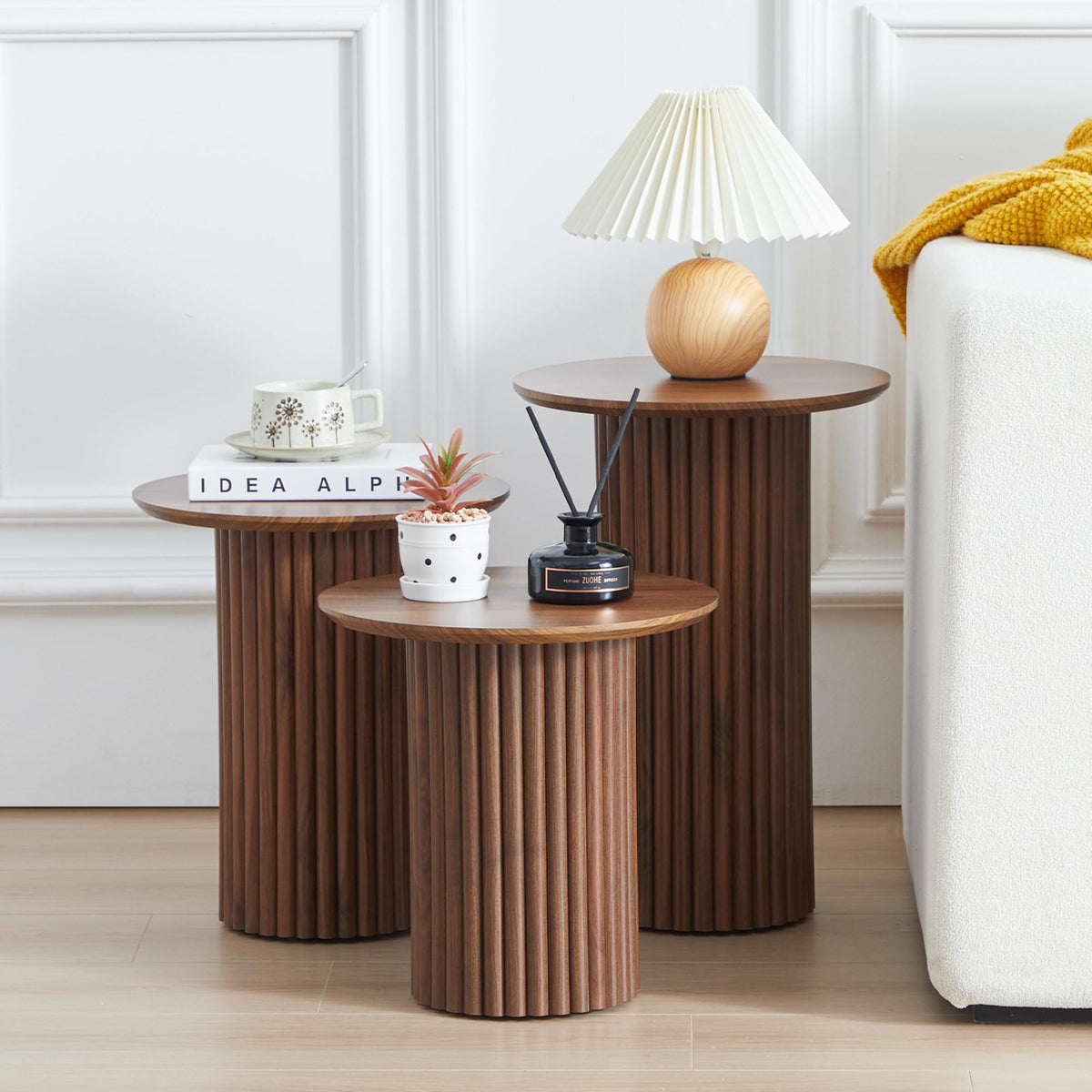 Bifins Walnut Round Nesting Coffee Table Set of 3