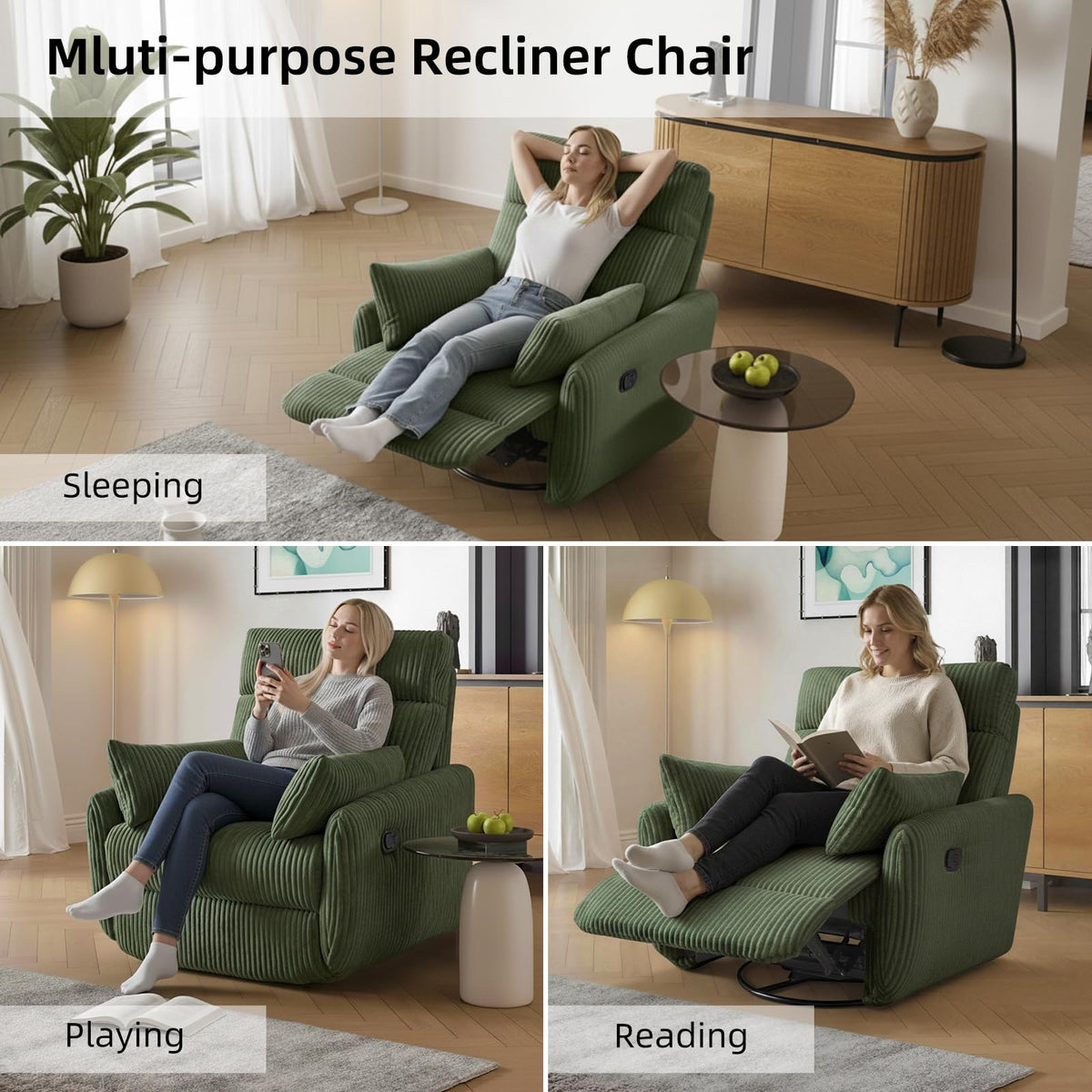 Green Corduroy Swivel Recliner