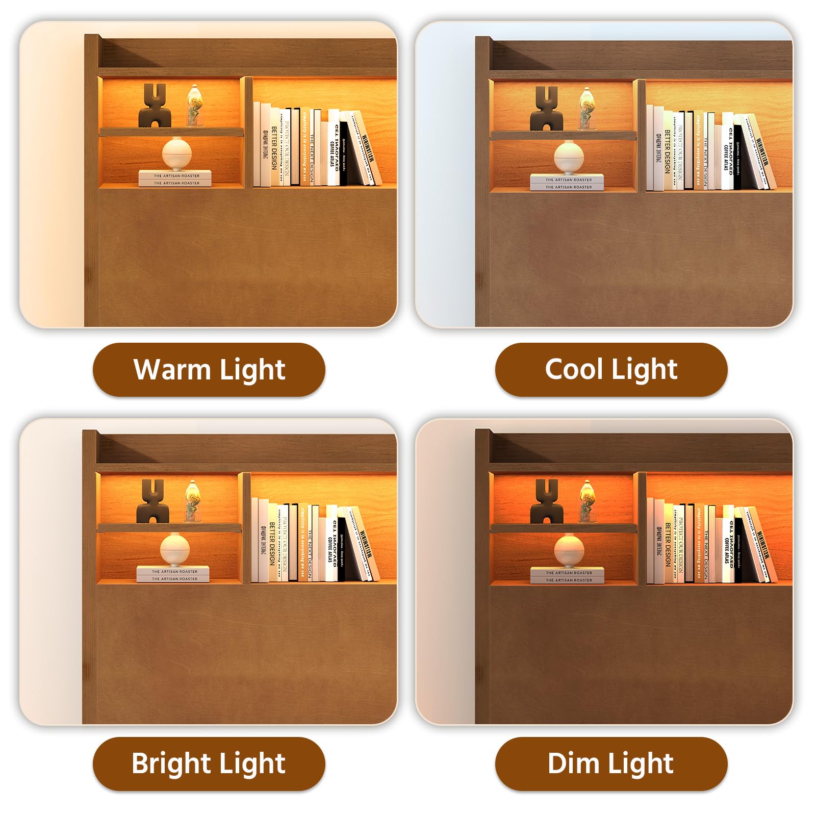 Solid Wood Bed Frame with RGB LED Headboard | Remote & App Control
