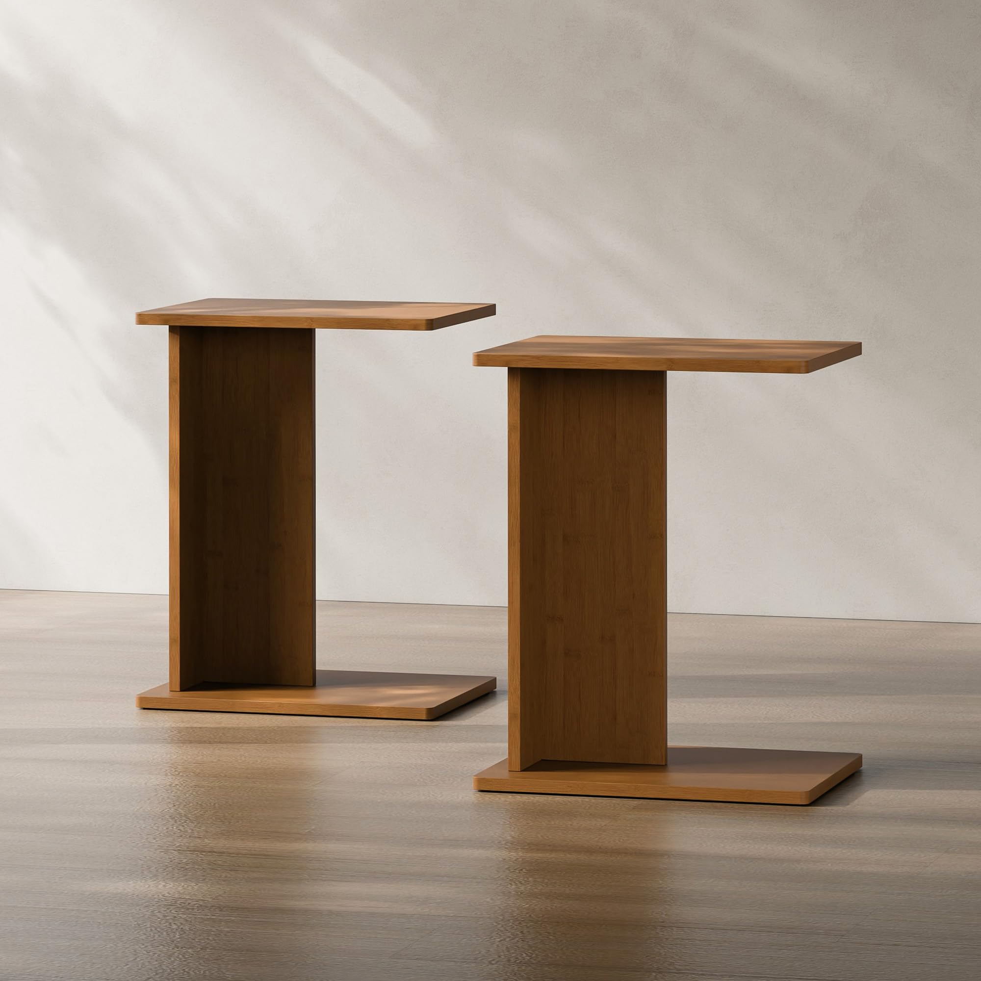 C-Shaped Bamboo End Table Set of 2