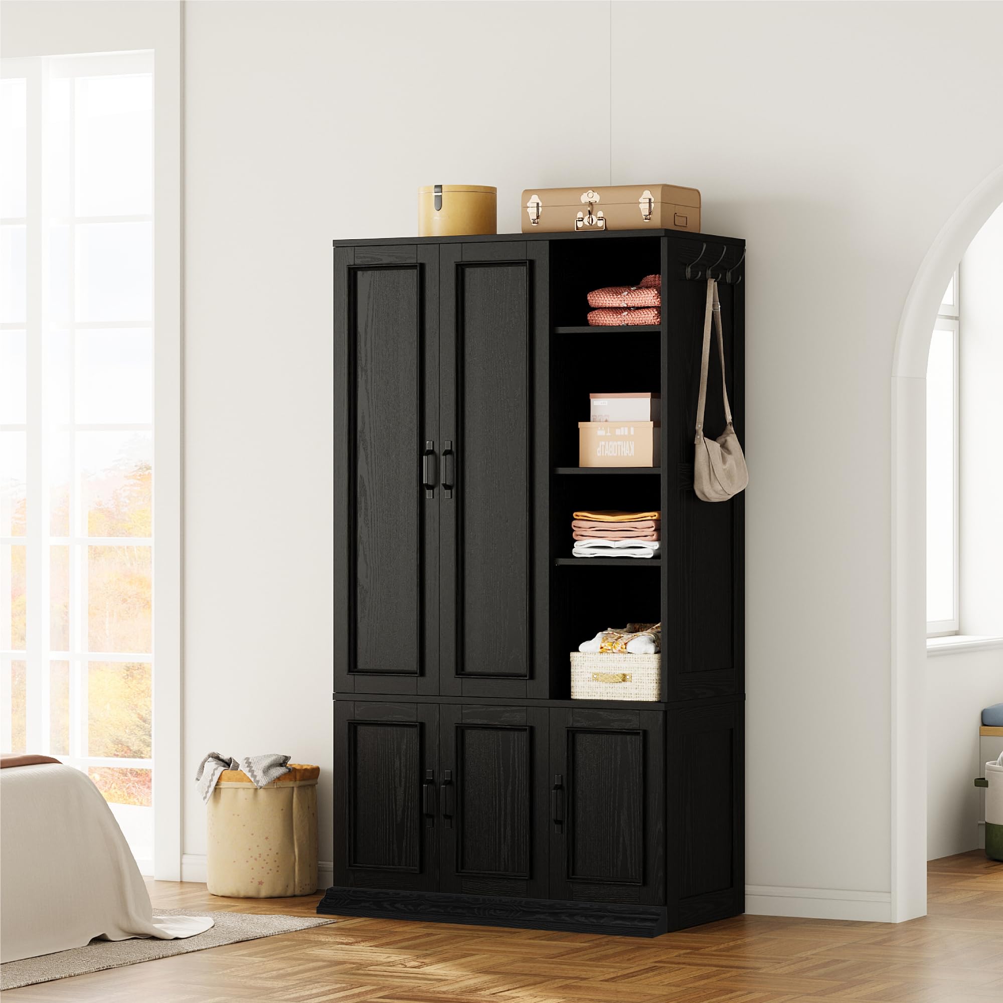 Large 5-Door Wardrobe with Shelves & Hanging Rod