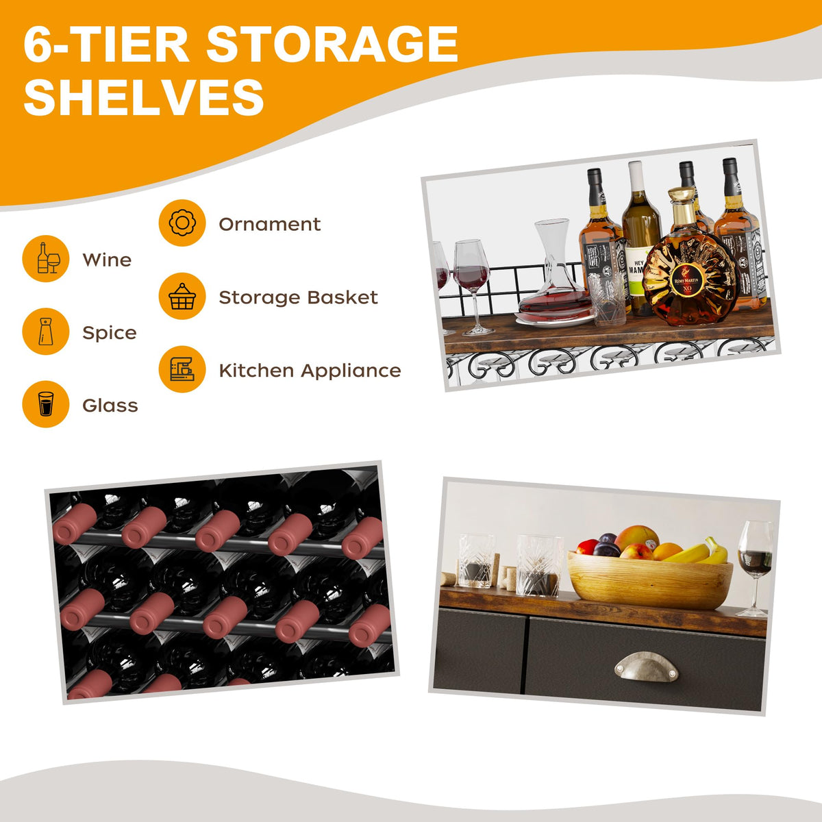 6-Tier Wine Rack with Drawer