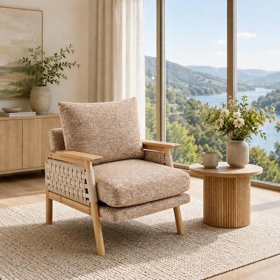 Beige Woven Rope Accent Chair