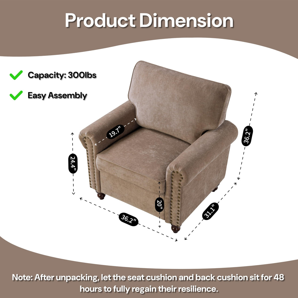 Brown Chenille Nailhead Accent Chair