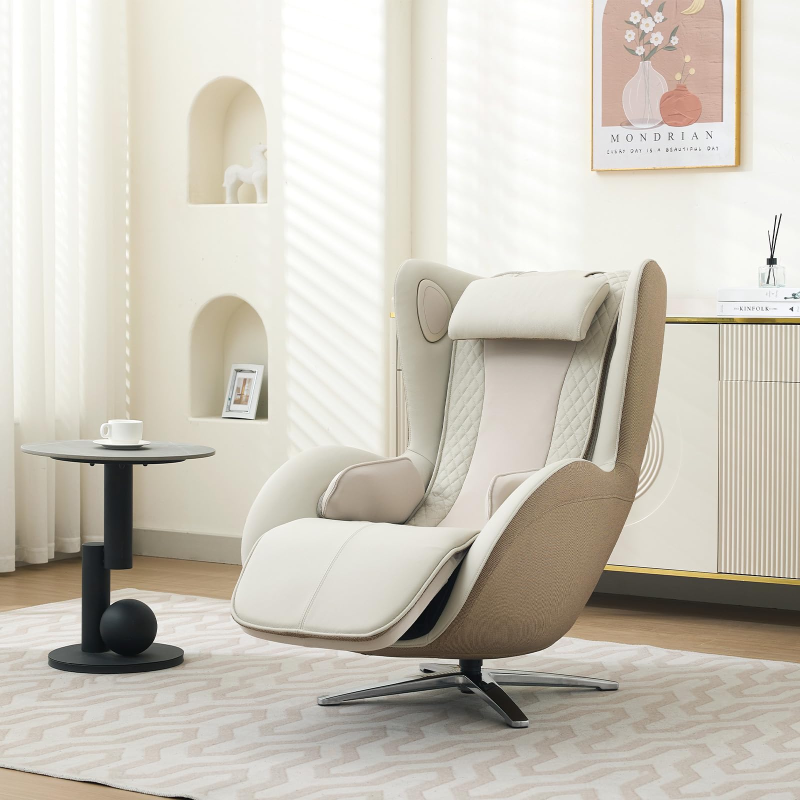 Nouhaus Aurora Massage Chair Full Body, Zero Gravity Genuine Leather Massage Chairs w/Airbags, Heating, Auto Modes, Bluetooth Speaker, Modern 4D Massage Chair Recliner for Living Room (Elder White)