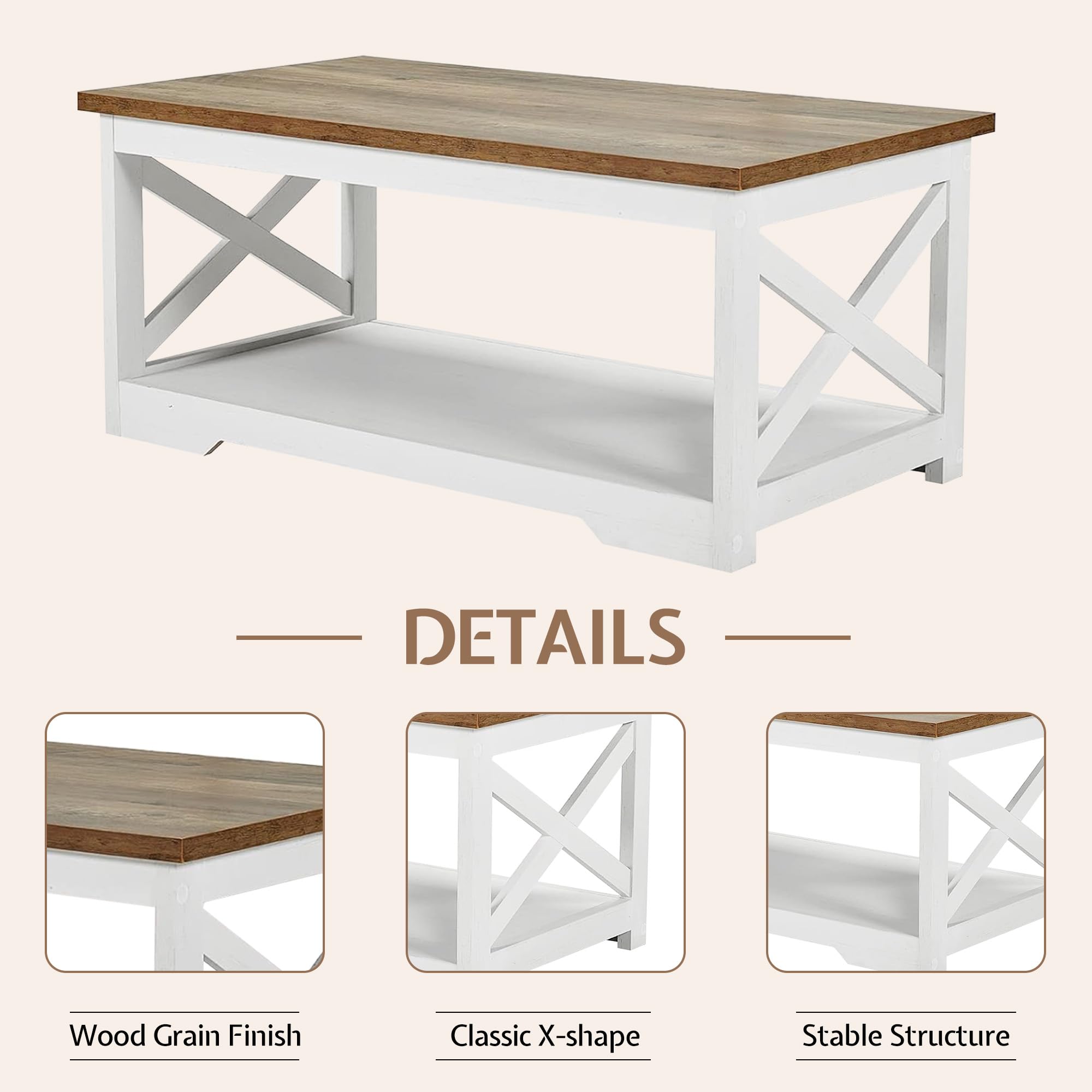 3-Piece Farmhouse Coffee & End Table Set with Charging Station