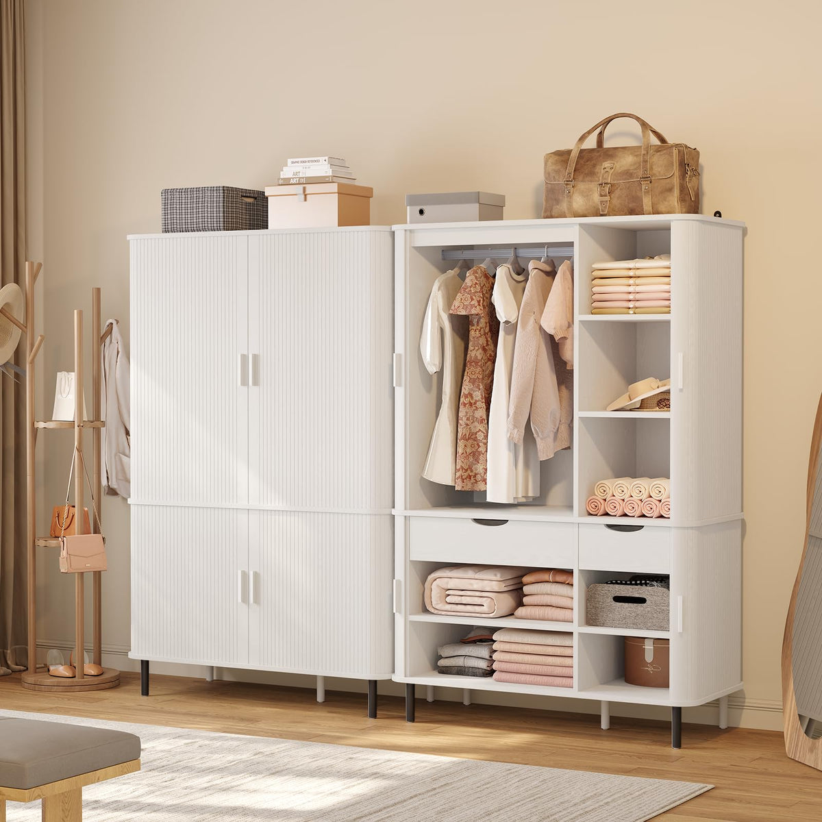 Armoire Wardrobe Closet with Sliding Doors, 71" Bedroom Armoires, White