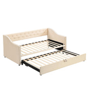 Merax Twin Size Upholstered Velvet Daybed with Pop Up Trundle, Multi-Functional Sofa Bed with Backrest and Two Armrest for Kids Room, Guest Room, Living Room,Beige
