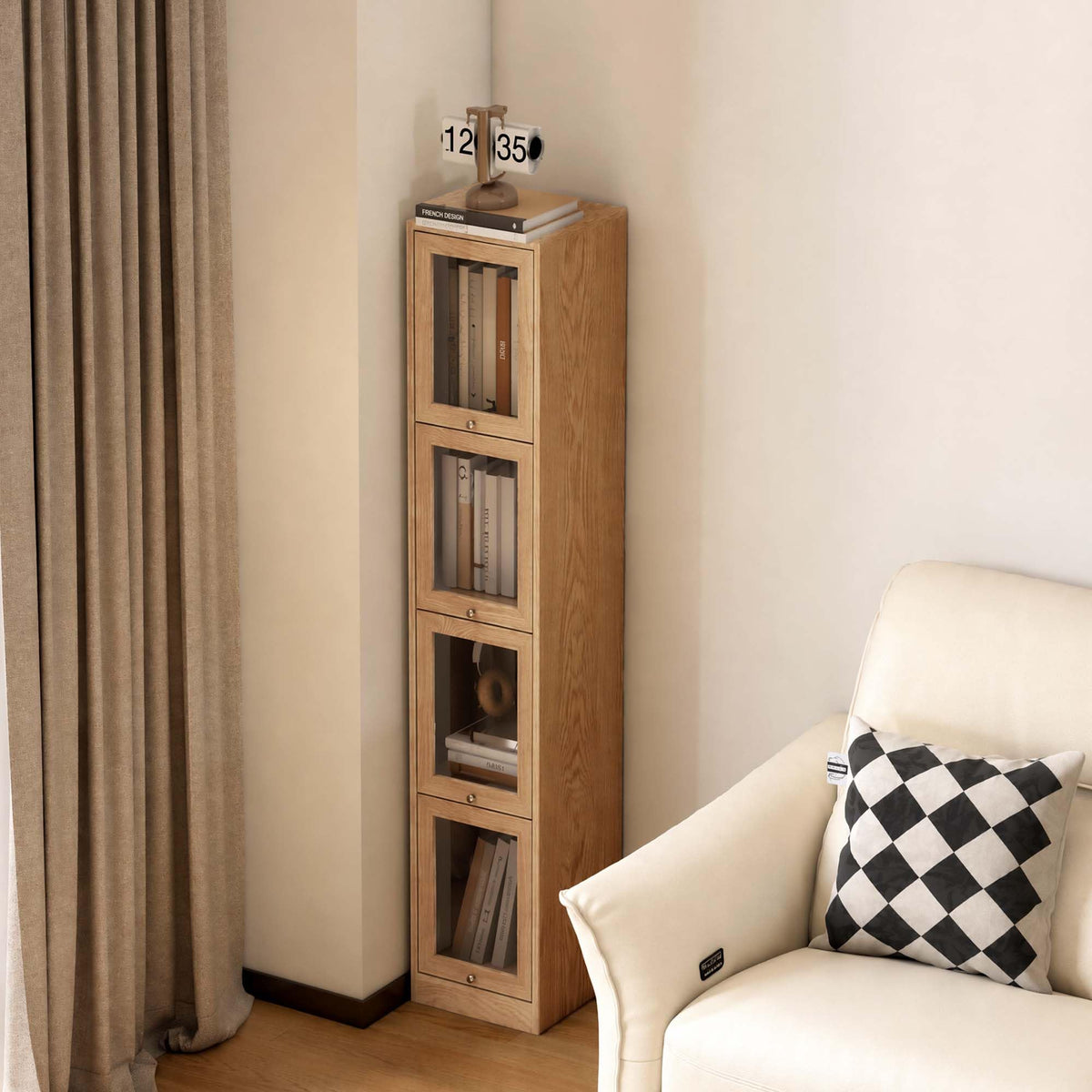 Narrow Solid Oak Bookcase