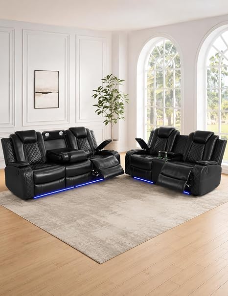 Power Reclining Sectional Sofa Set with LED & Wireless Charging