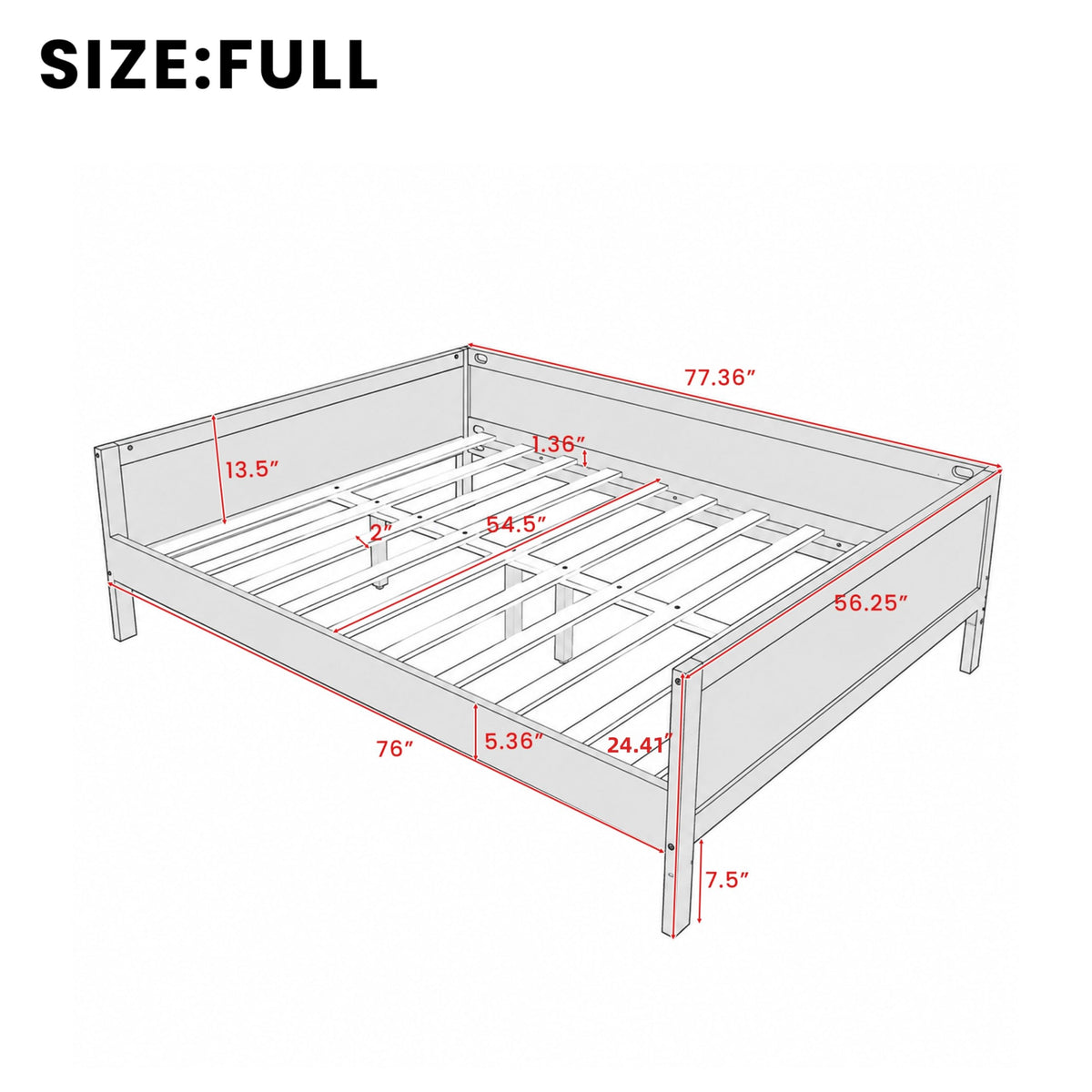 Corner Bed Frame Full Size with 3-Side Rails and Slat Support, Dark Walnut