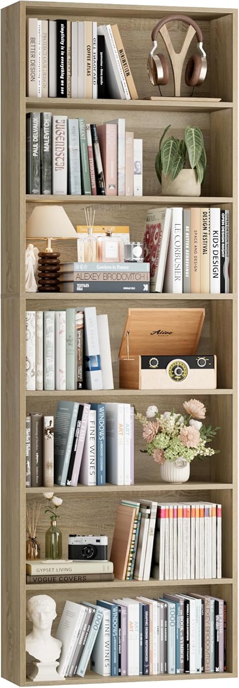7-Tier Tall Bookshelf with Open Shelves