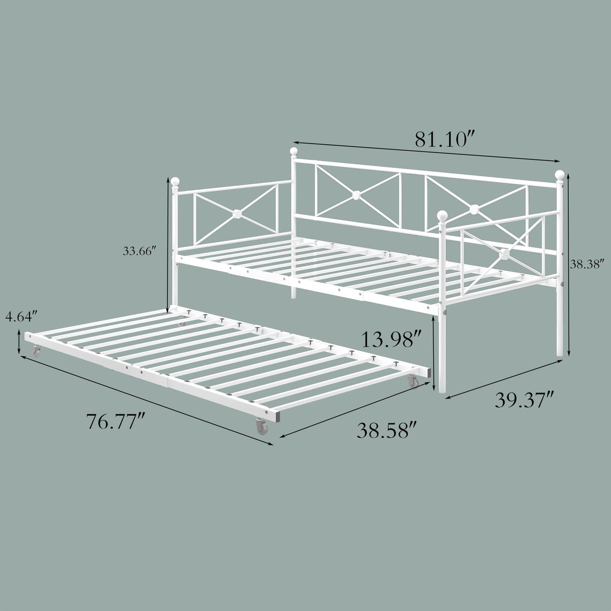 ARFARLY Sofa Bed Daybed with Trundle Premium Steel Slat Support,Multifunctional Mattress Foundation,Sofa Bed Frame with Headboard,Twin,White