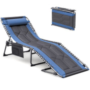 Folding Outdoor Chaise Lounge Chair with Pillow & Side Pocket