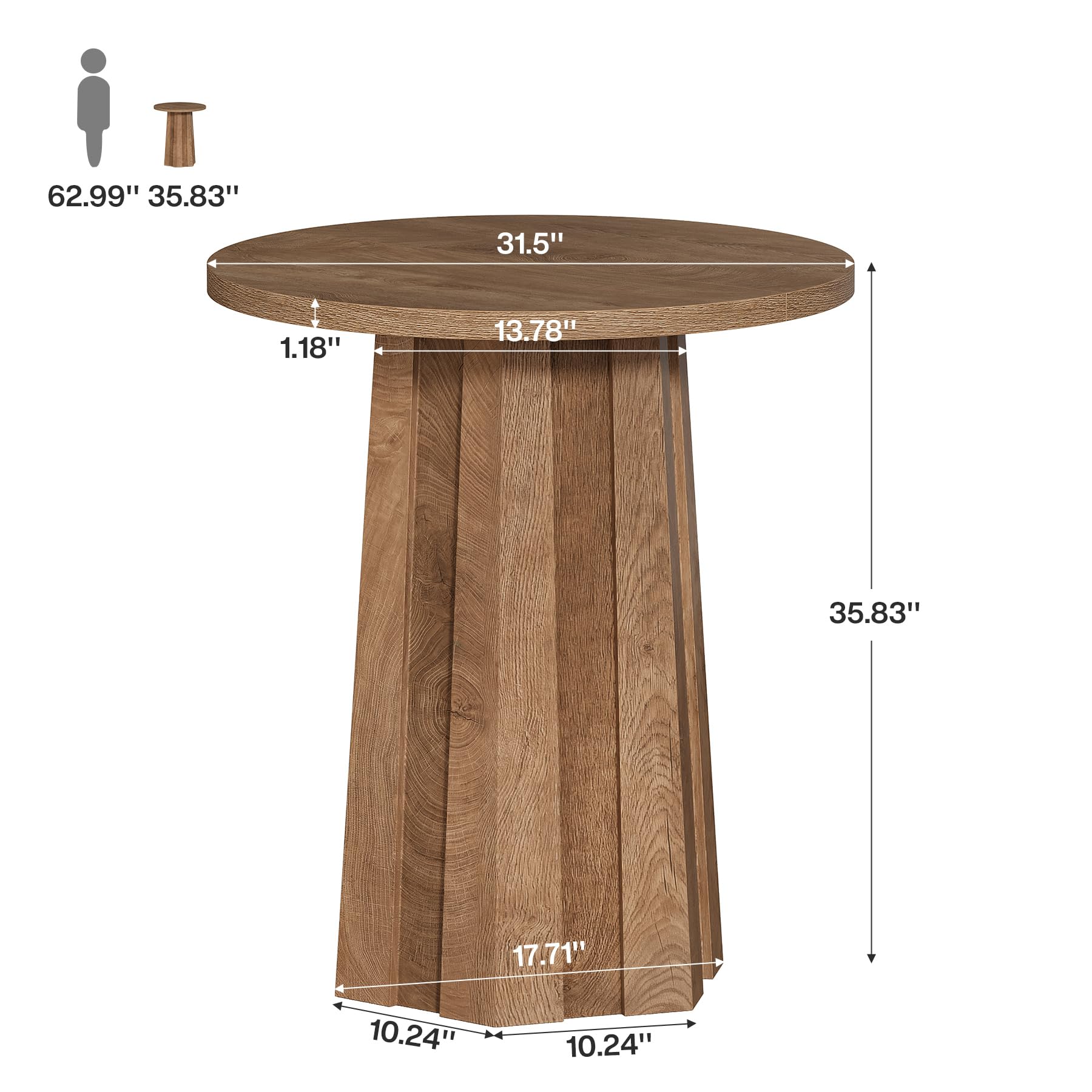 Tribesigns Round Bar Table, 31.5-Inch Counter Height Pub Table with Fluted Base, Brown Bistro Table for Kitchen, Dining Room, Small Spaces