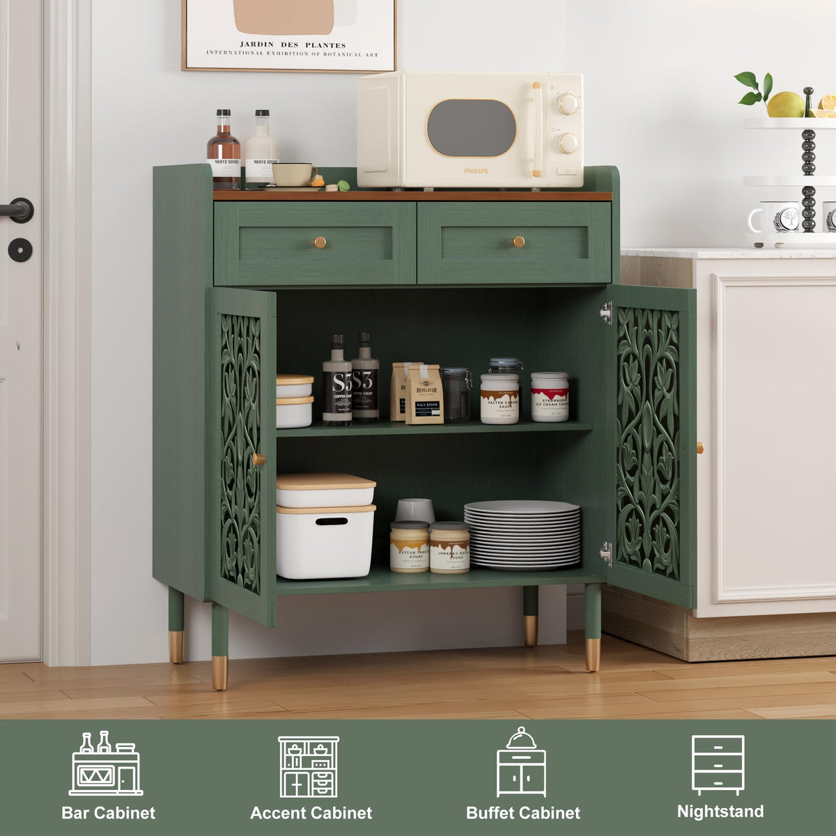 Carved Wood Sideboard with Drawer